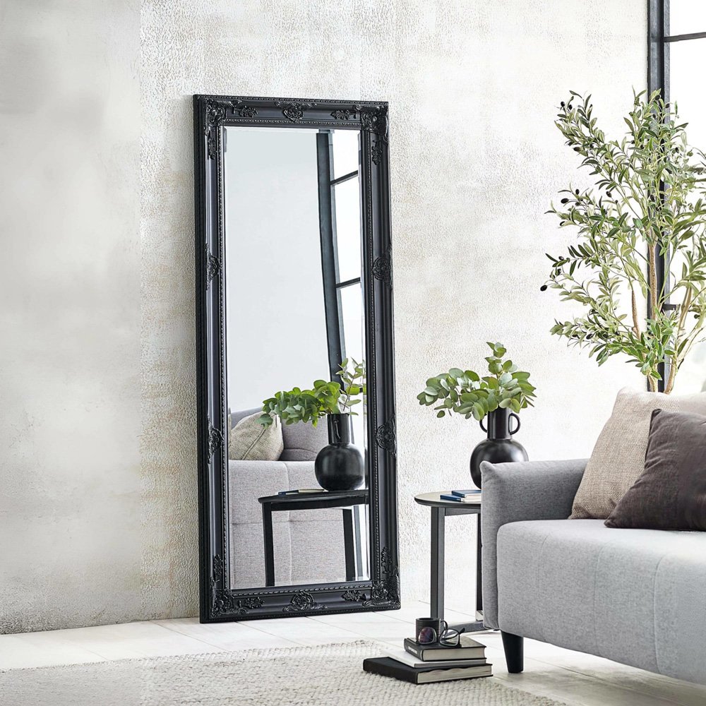 Julian Bowen Palais Black Baroque-Inspired Wooden Lean To Dressing Mirror 170 x 70cm Image 2