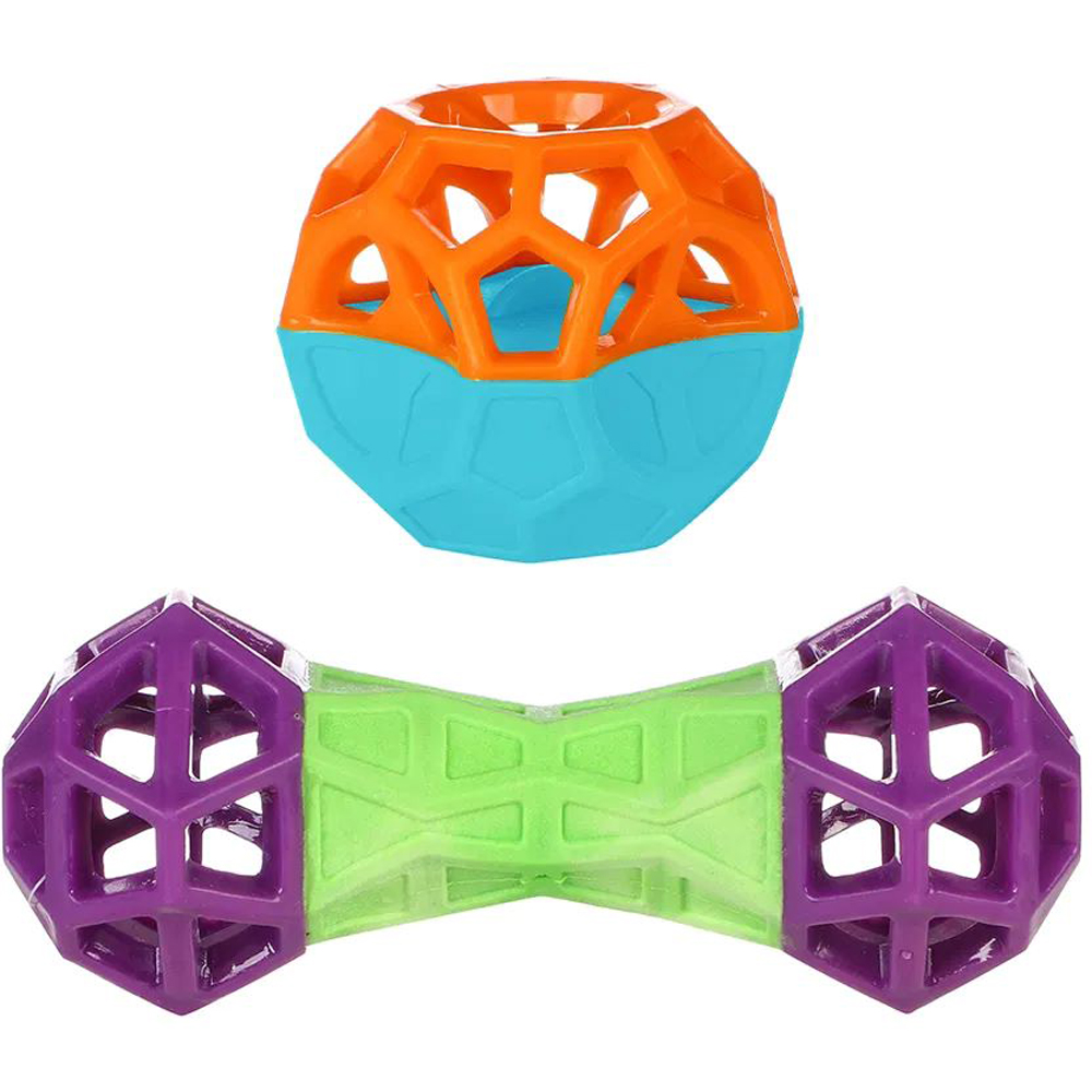 Ministry Of Pets 4 Piece Dumbbell and Ball Mixed TPR Cage Toy Image