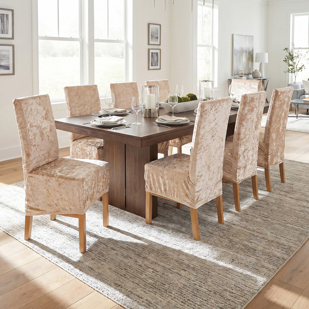 Living and Home Champagne Dining Chair Cover with Elastic Band Set of 2 Image 8
