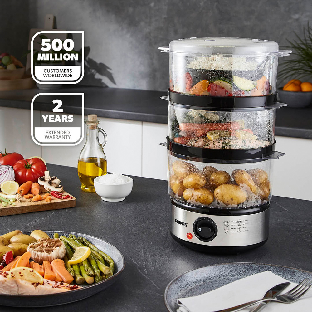 Geepas GFS63066UK 3 Removable Cooking Bowls 3-Tier Food Steamer 7.2L 400W Image 2