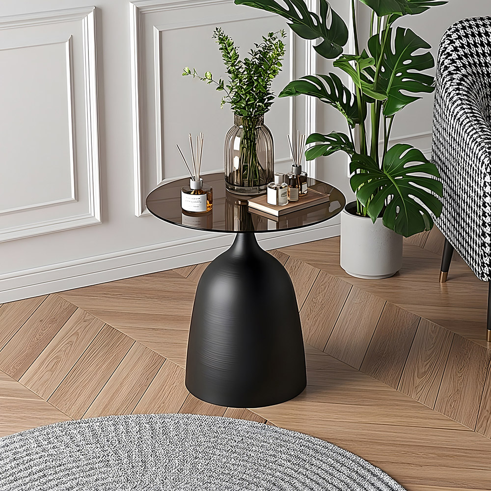 Living and Home Black Round Glass Bell Shaped Base Side Table Image 8
