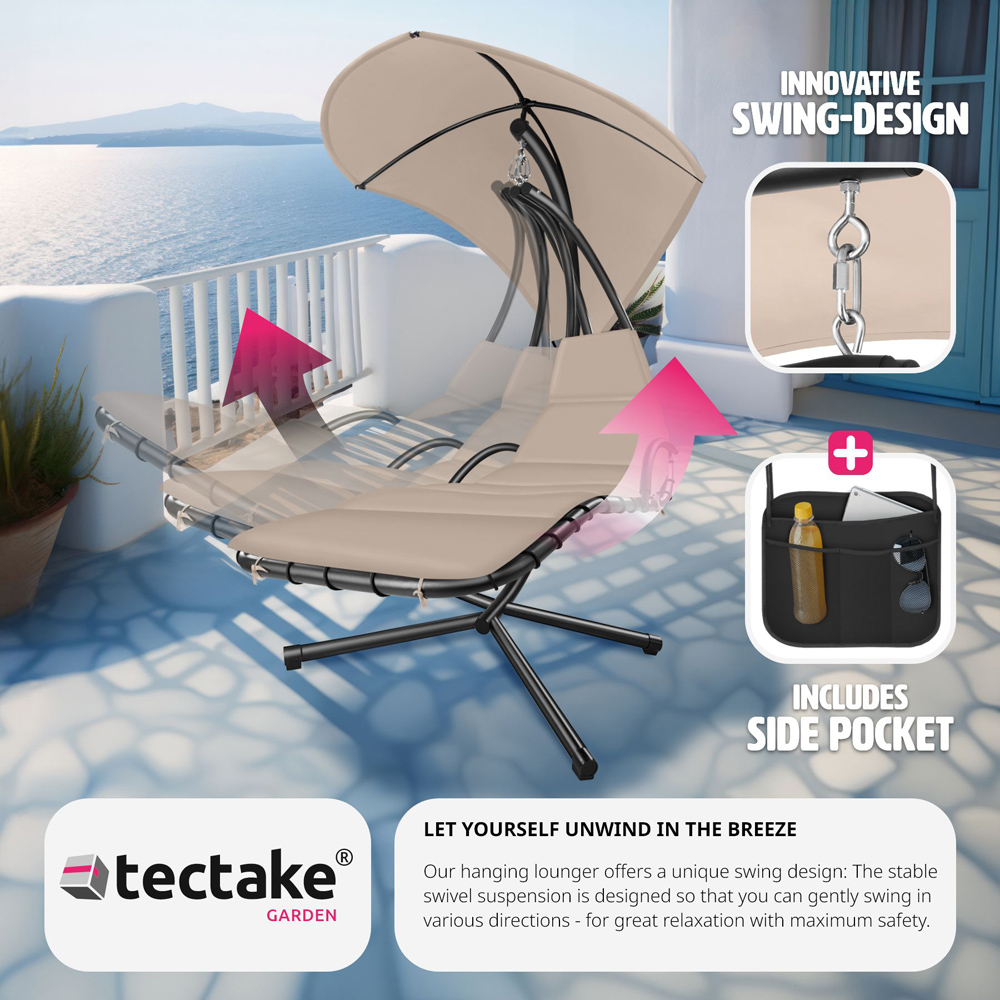 tectake Elaria Beige Large UV Protection Sun Canopy Hanging Chair Image 5