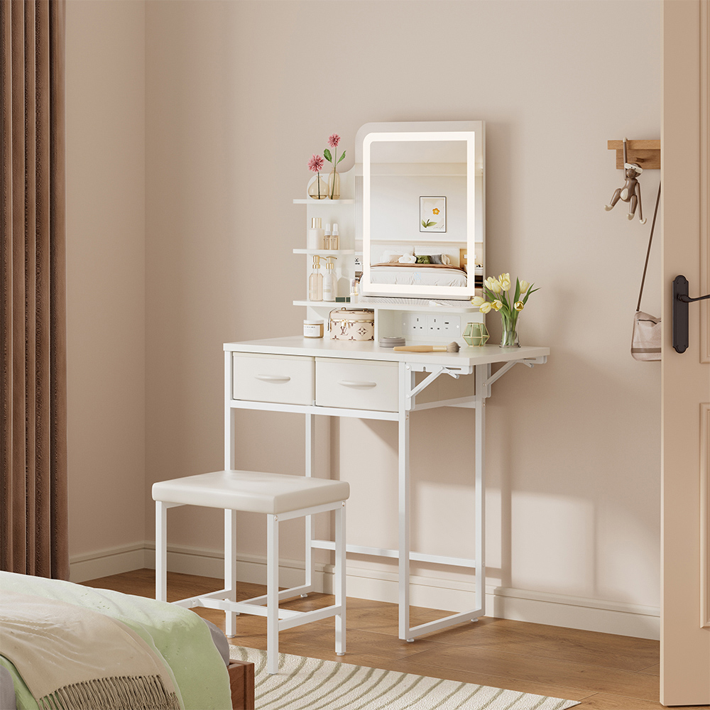Living and Home 2 Drawer White LED Mirror Dressing Table Set Image 8