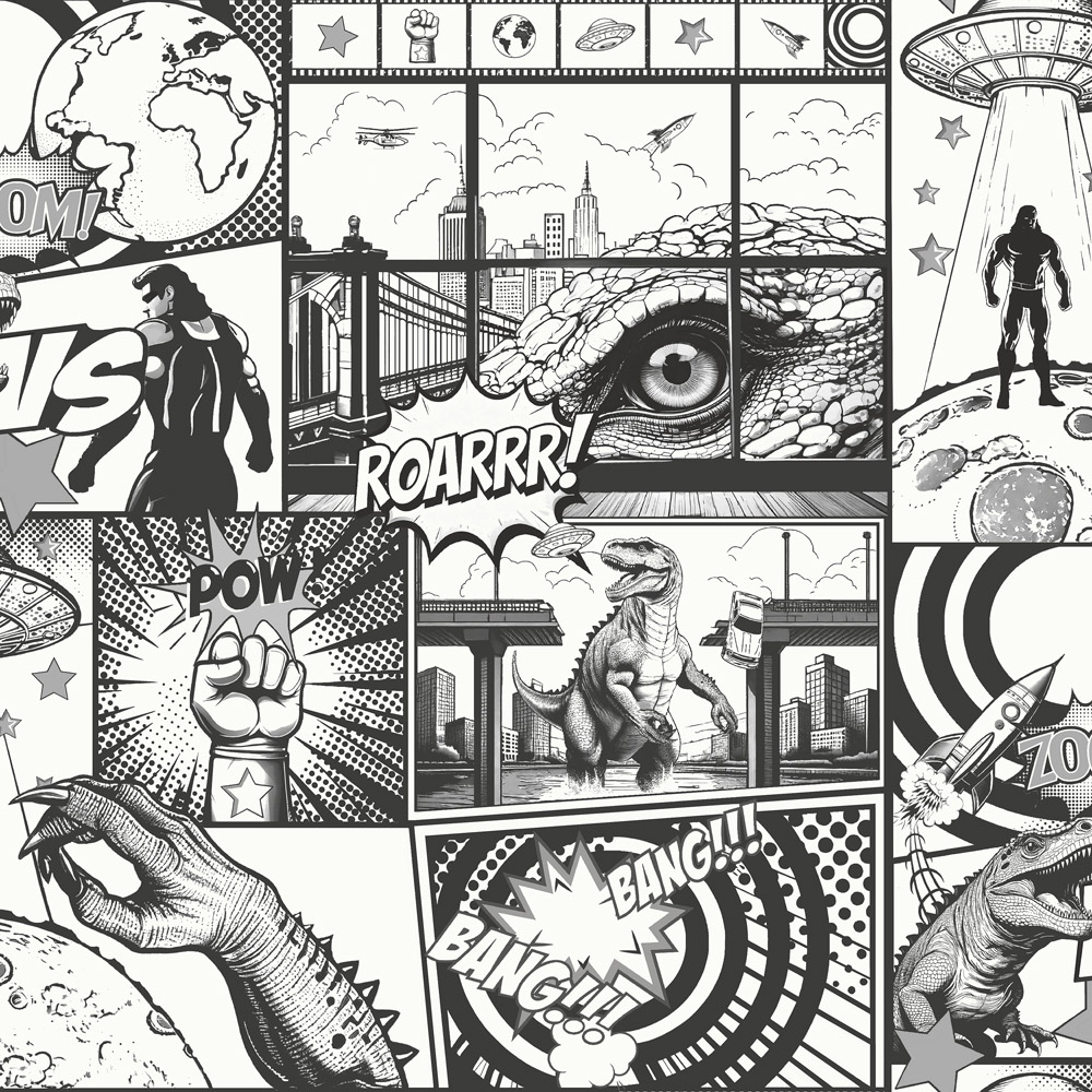 Holden Decor City Hero Black and White Wallpaper Image 1