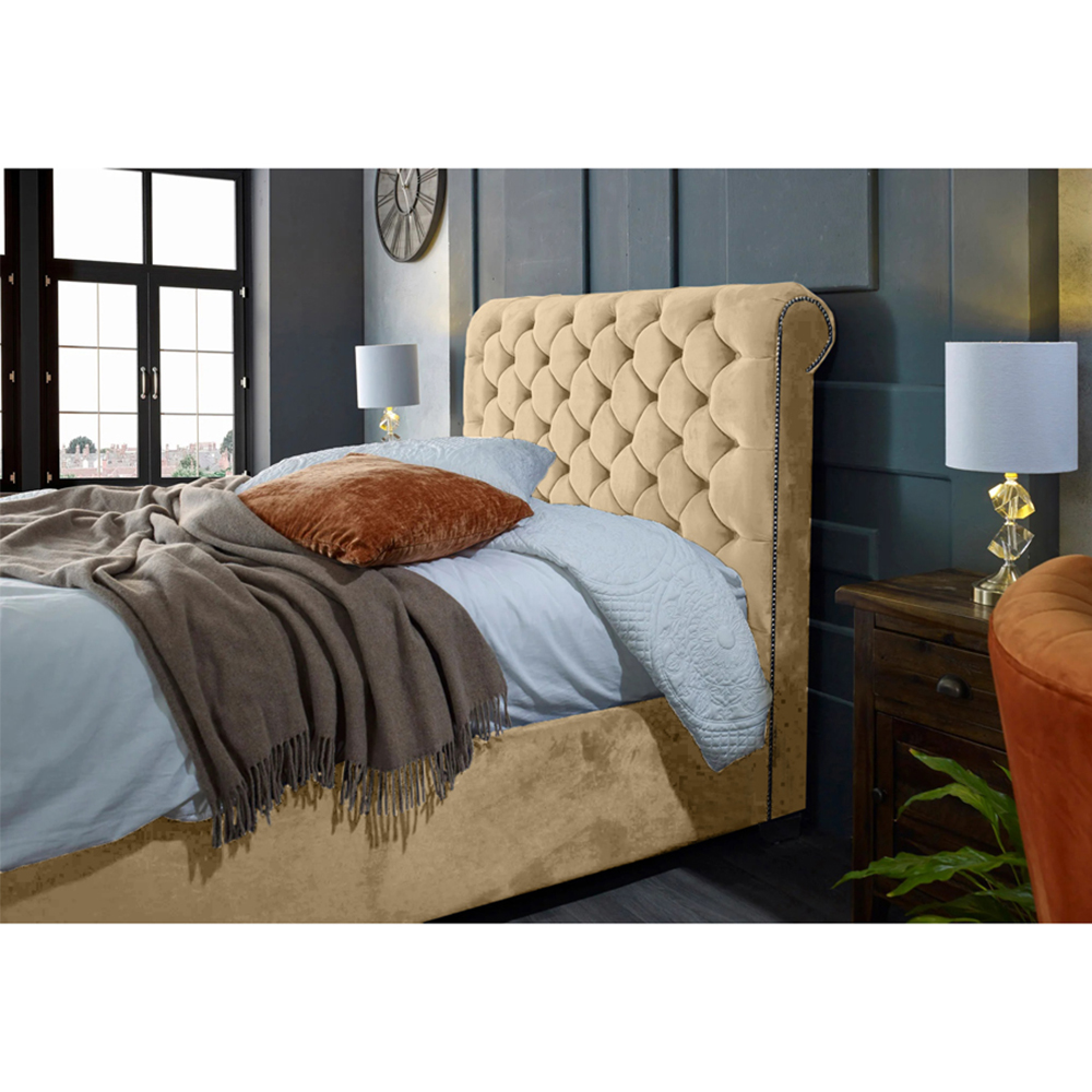 Eleganza Home Veneta Super King Size Beige Plush Velvet Bed Frame with Chesterfield Headboard Image 2