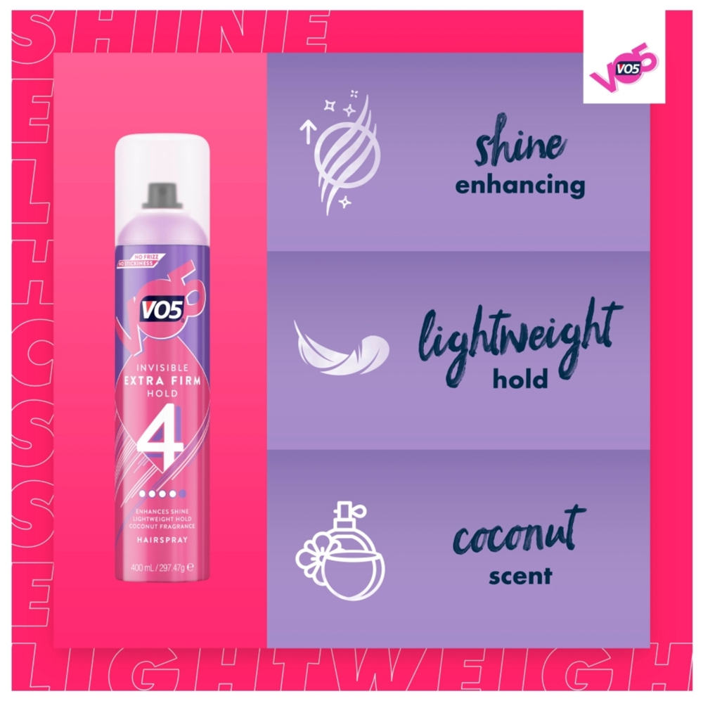 VO5 Invisible Firm Hold Hair Spray with 24H Weather and Humidity Protection 400ml 6 Pack Image 5