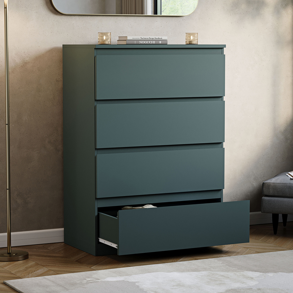 VIDA DESIGNS Denver Jasper Green 4 Drawer Bedside Table Image 4