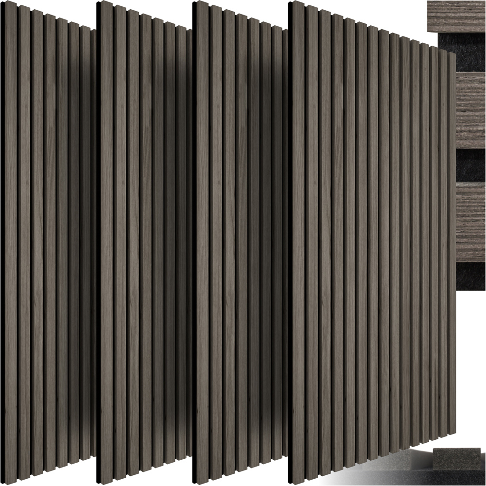 tectake Oak Grey Wood Effect Acoustic Wall Panel 4 Pack Image 3