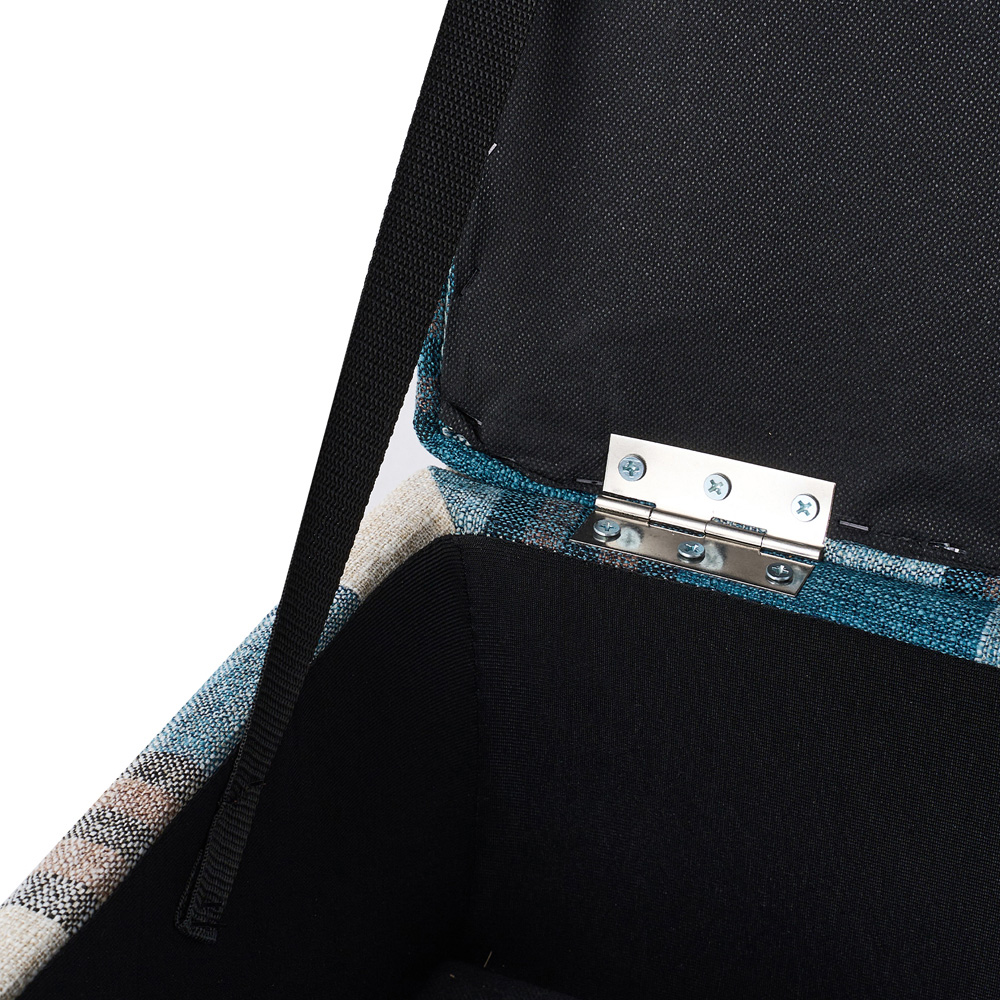 Living and Home Blue Tartan Linen Storage Ottoman Bench Image 5