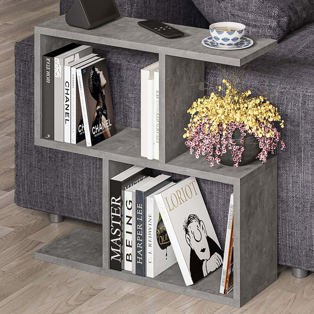 Decortie Homemania 4 Shelf Retro Grey Wooden Side Table Image 1