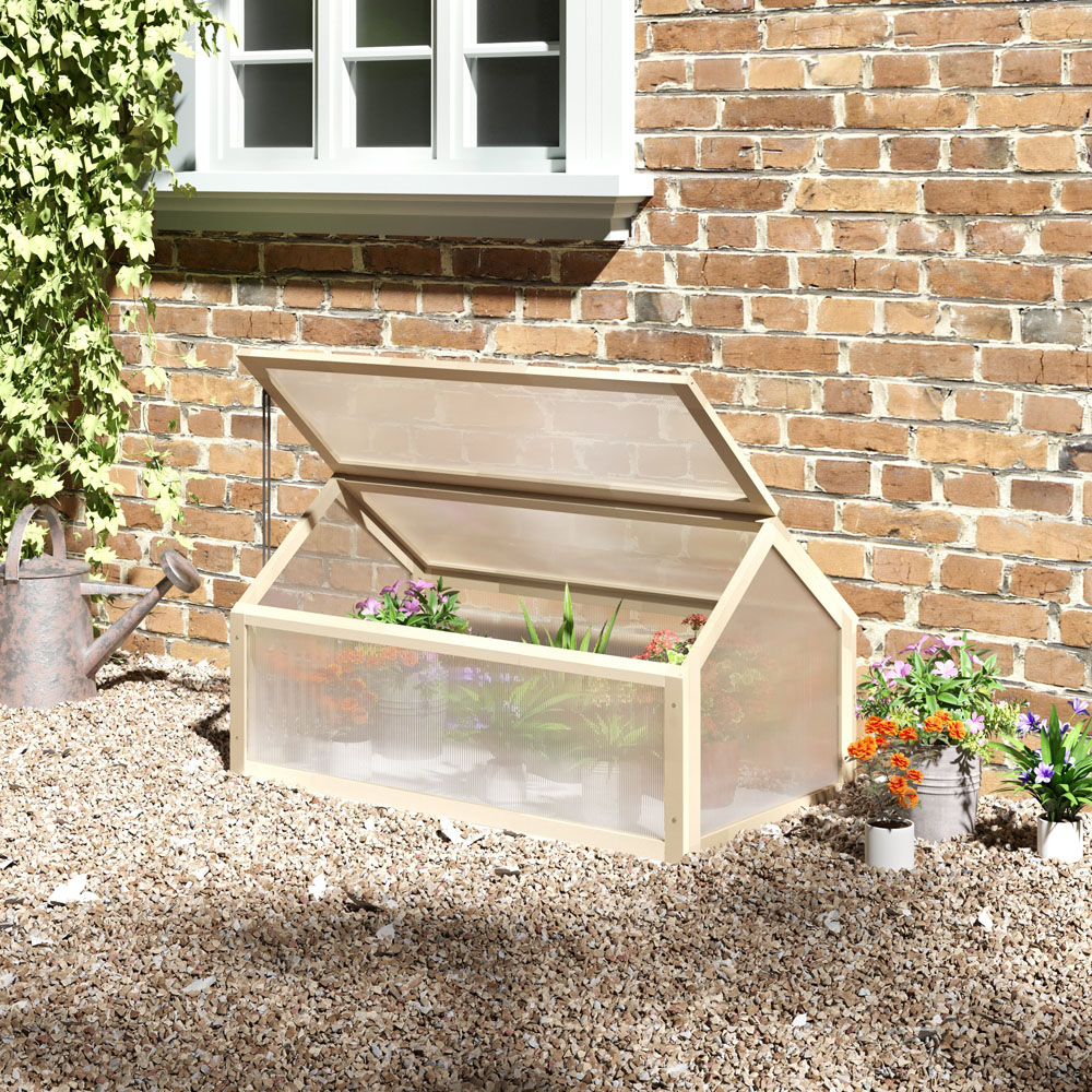 Outsunny Natural Wooden Polycarbonate 1.6 x 3ft Greenhouse Image 2
