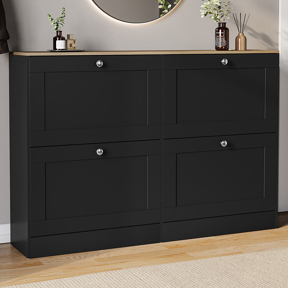 VIDA DESIGNS 4 Drawer Black and Oak Effect Shoe Cabinet Image 1