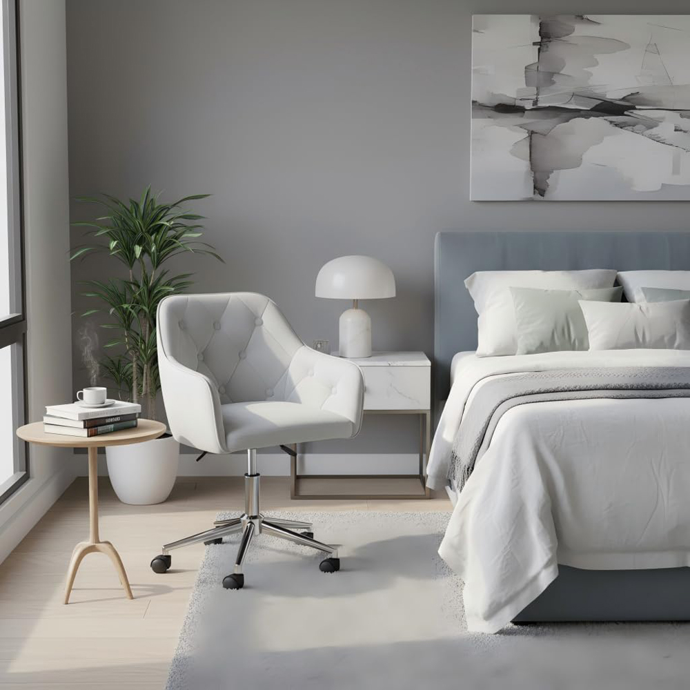 Alivio Grey Velvet Height Adjustable Swivel Tufted Office Chair with Wheels Image 3