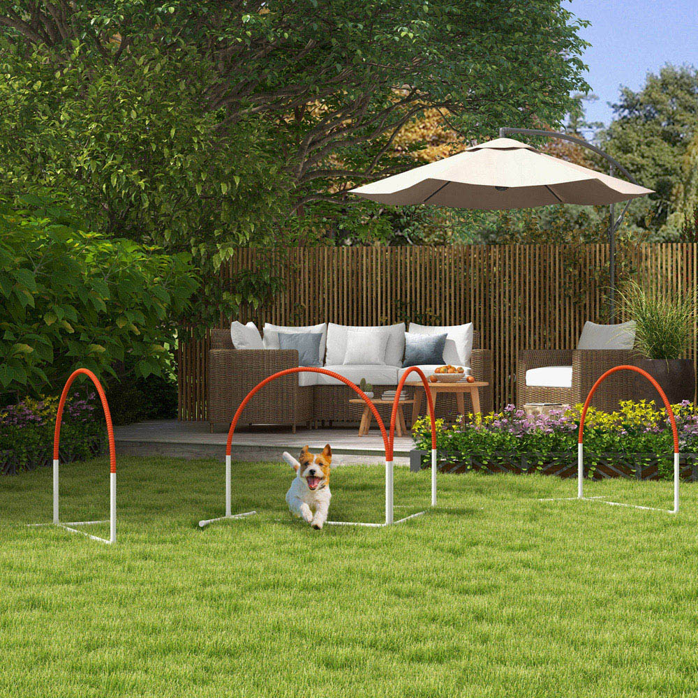 PawHut 4 Piece Orange Dog Agility Equipment Set with Weave Pole Image 2