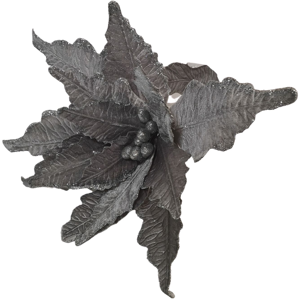 Samuel Alexander Silver Velvet Poinsettia Stem with 2 Flowers Christmas Decoration 68cm Image 3