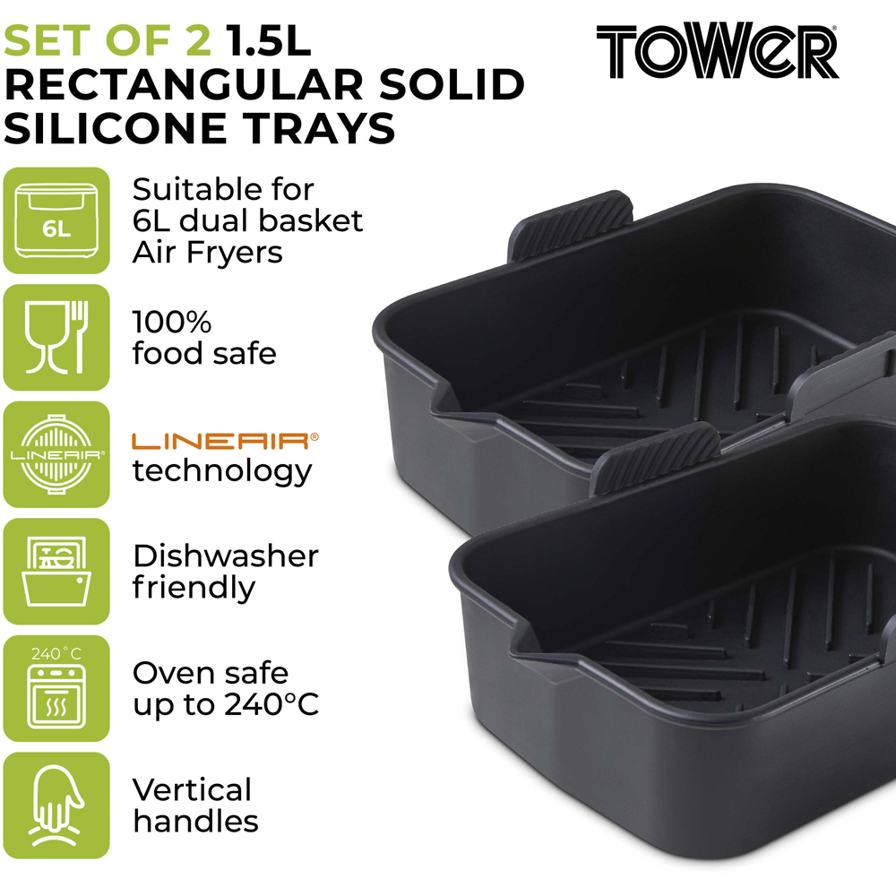 Tower Silicone Rectangular Solid Air Fryer Trays 2 Pack Image 7