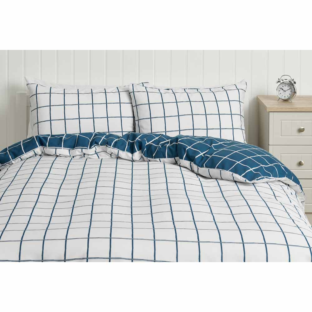 Wilko Blue Check Duvet Set Double Wilko