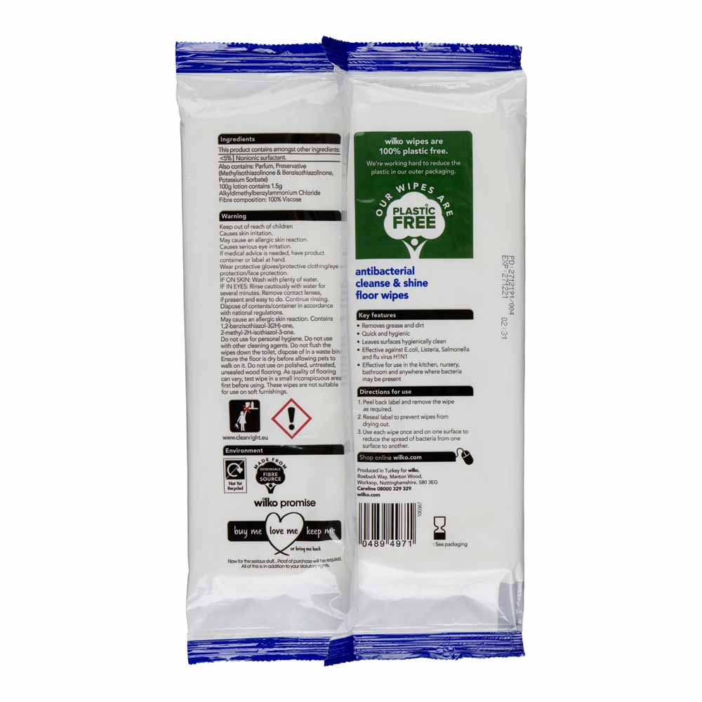 Wilko Plastic Free Antibacterial Floor Wipes 15pk Wilko