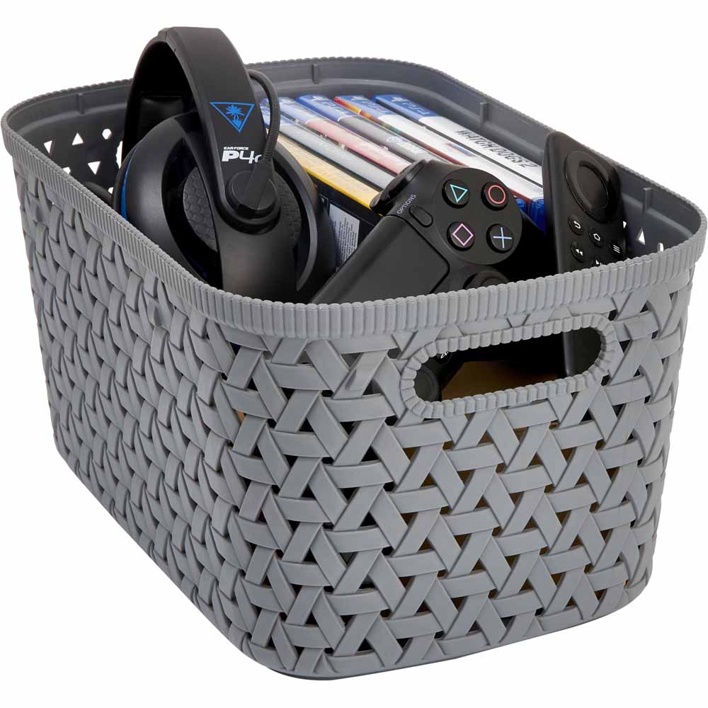 Wilko 6.7L Slate Grey Small Stackable Storage Basket Image 1