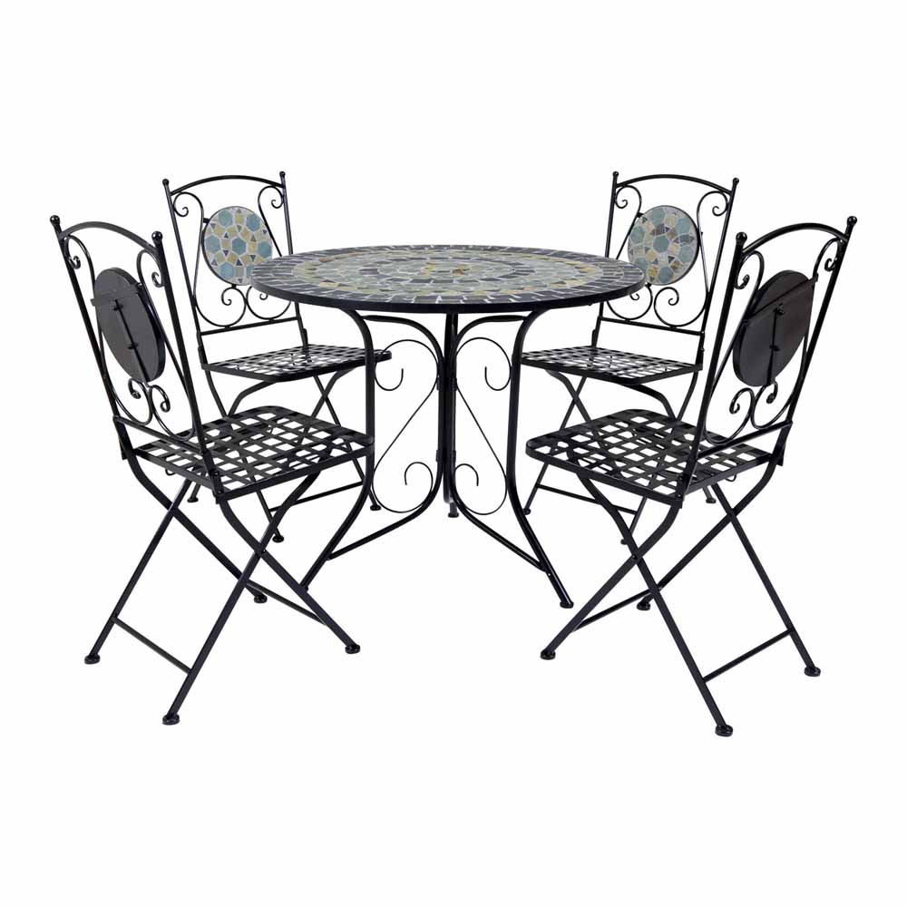 Charles Bentley Blue Mosaic 4 Seater Dining Set Image 1