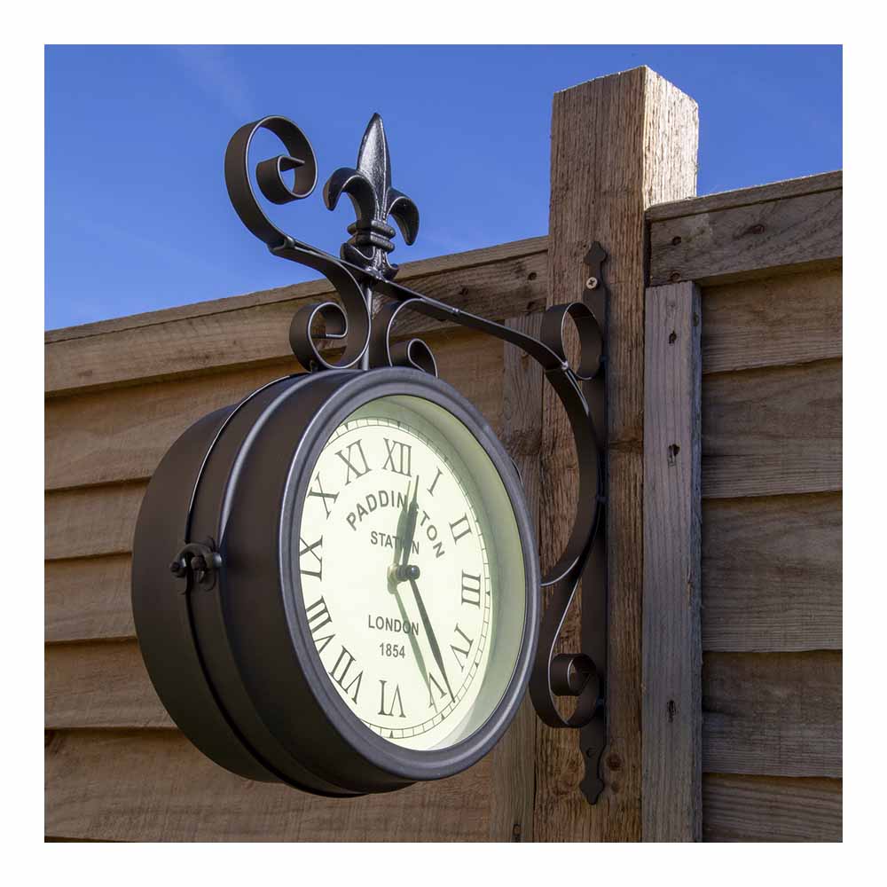 Charles Bentley Black Paddington Double Sided Garden Clock 35 x 33cm Image 3