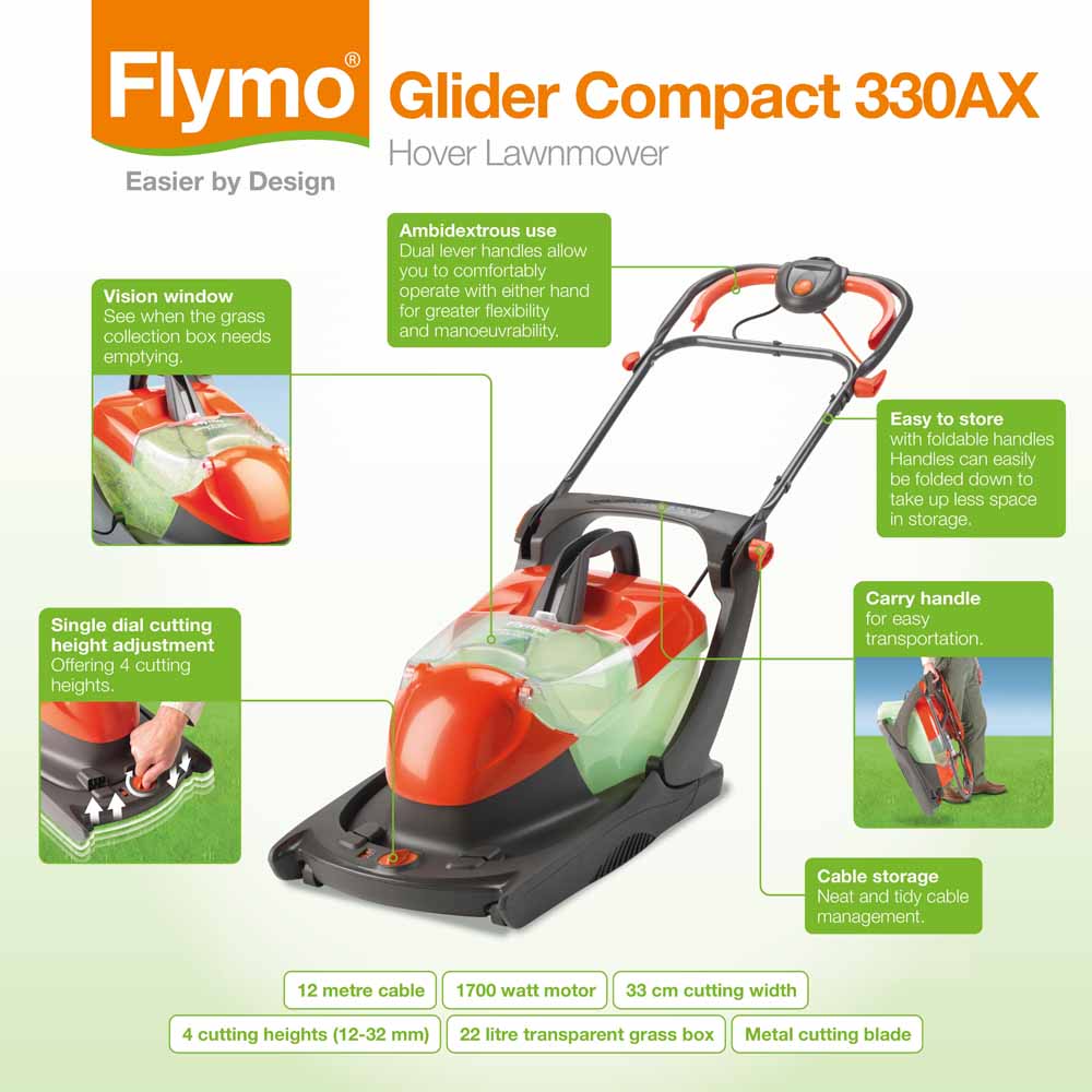 Flymo Glider Compact 330AX Hover Collect Electric Lawn Mower Image 5