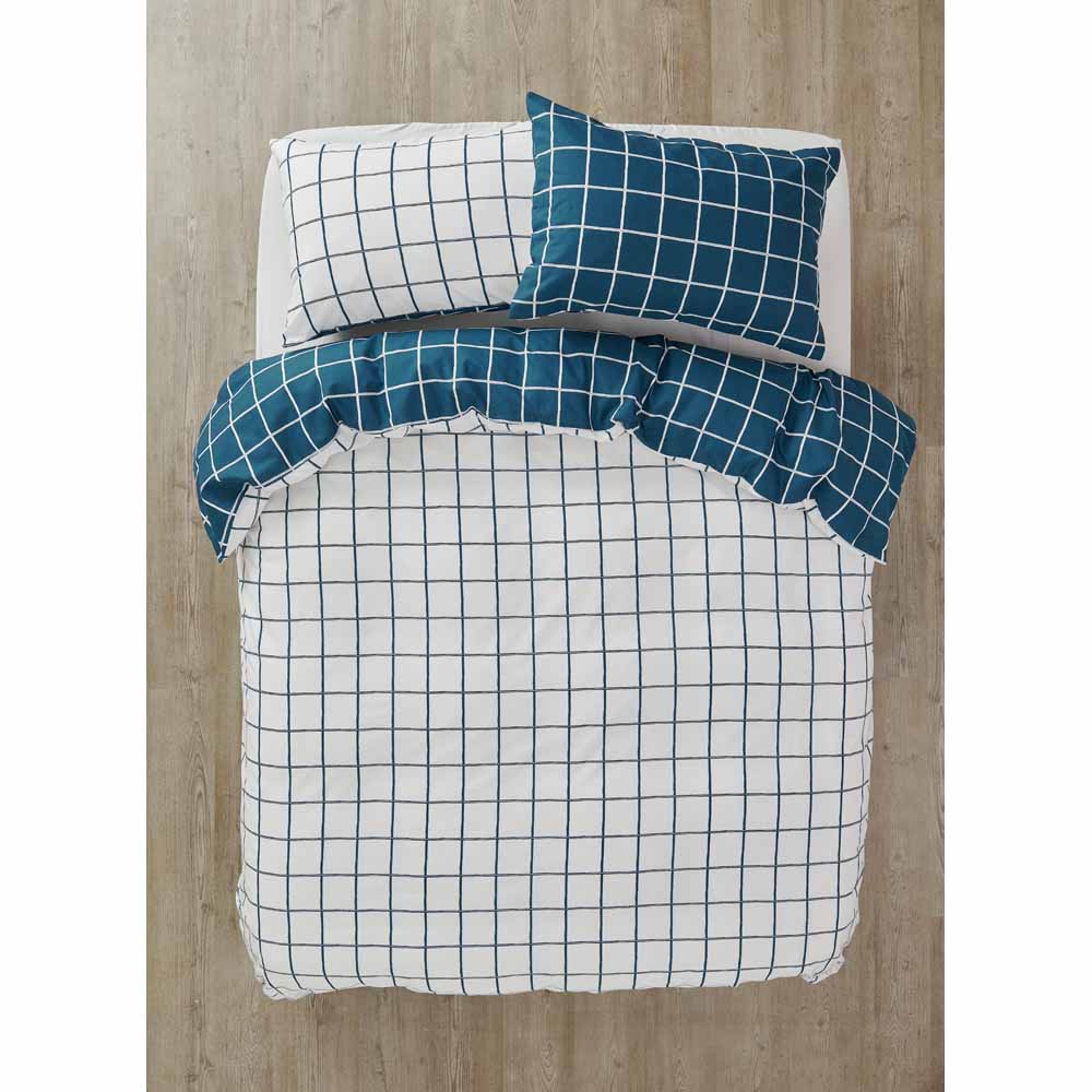 Wilko Blue Check Duvet Set Double Image 4