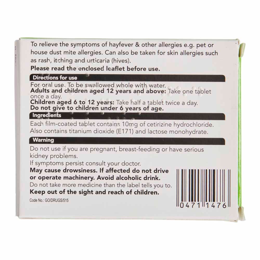 Wilko Hayfever and Allergy Cetirizine 10mg 14s Image 2