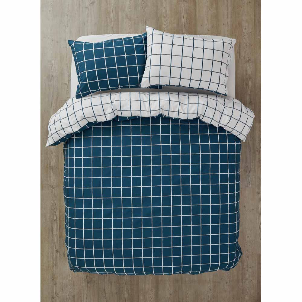Wilko Blue Check Duvet Set Double Wilko