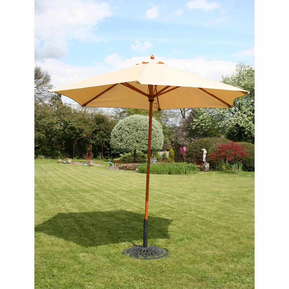 Charles Bentley Wooden Parasol Cream 2.4m Image 3
