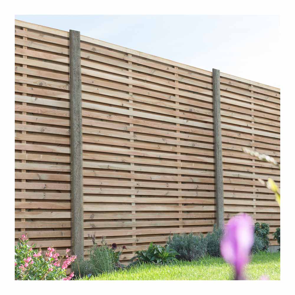 Forest Garden Contemporary Double Slatted 1.8m x 1.8m Pressure Treated Fence Panel Image 3
