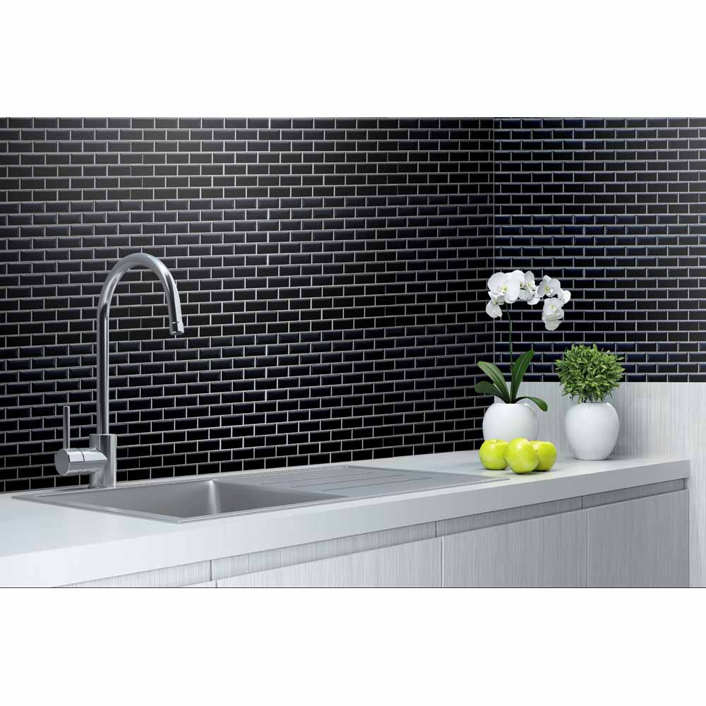 House Of Mosaics Mini Metro Black Self Adhesive Mosaic Tile Wilko