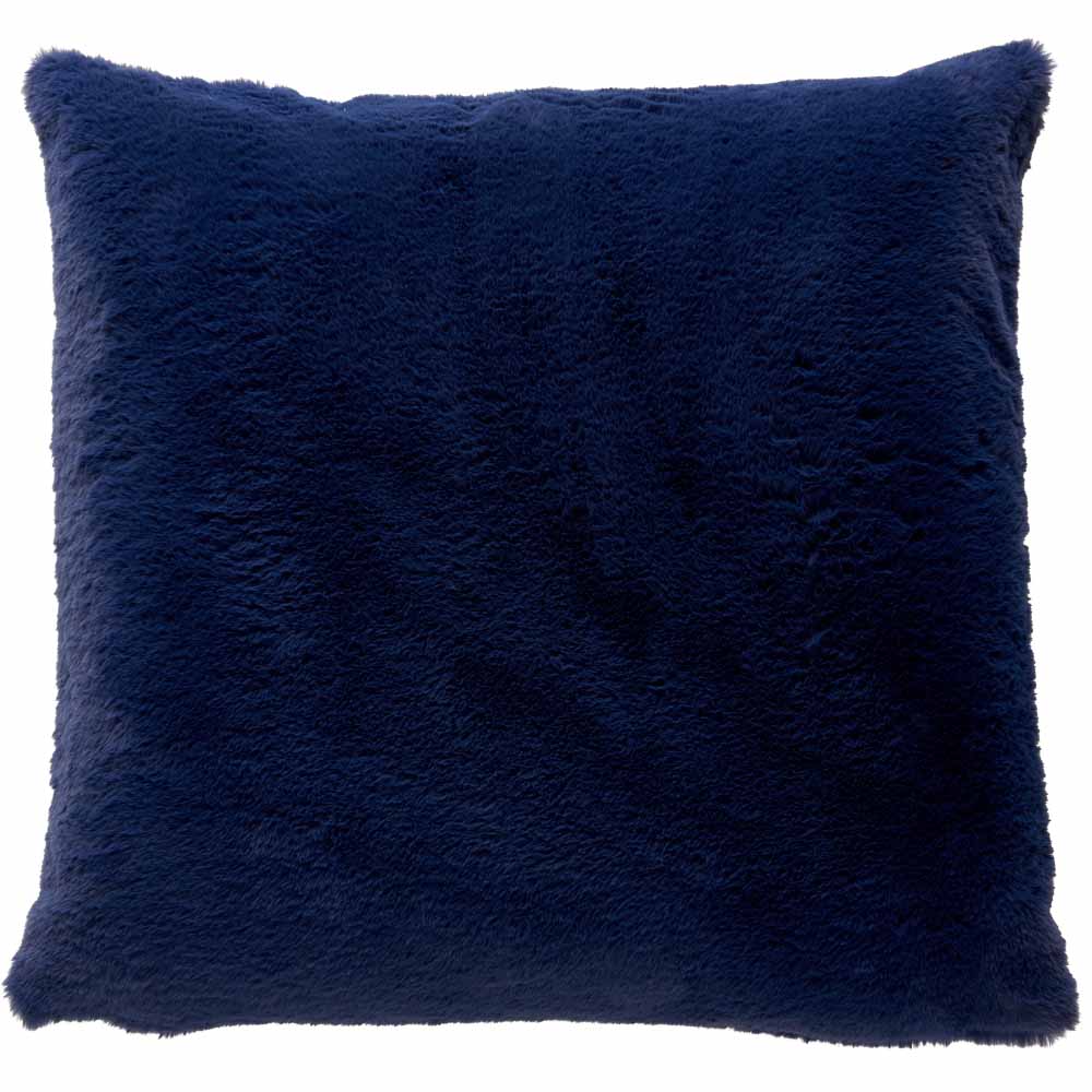 Wilko Navy Faux Fur Cushion 55x55cm Image 1