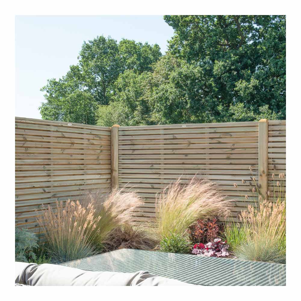 Forest Garden Contemporary Double Slatted 1.8m x 1.8m Pressure Treated Fence Panel Image 4