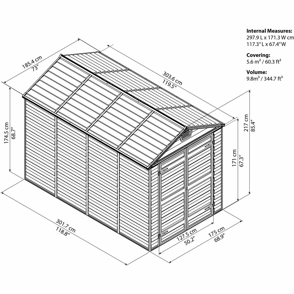 Palram 6 x 10ft Anthracite SkyLight Plastic Garden Shed Image 5