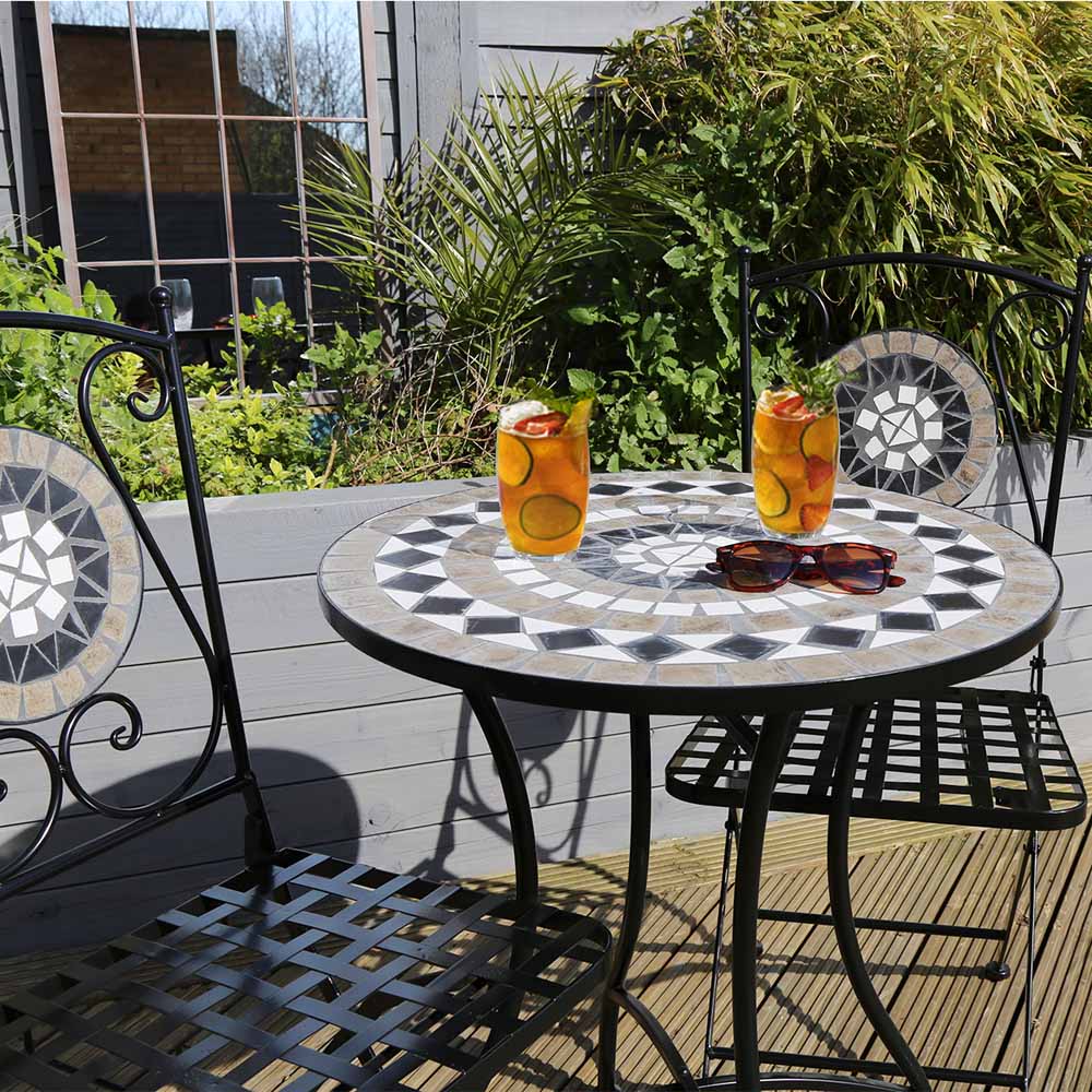 Charles Bentley Black And Grey Mosaic Bistro Set Image 6