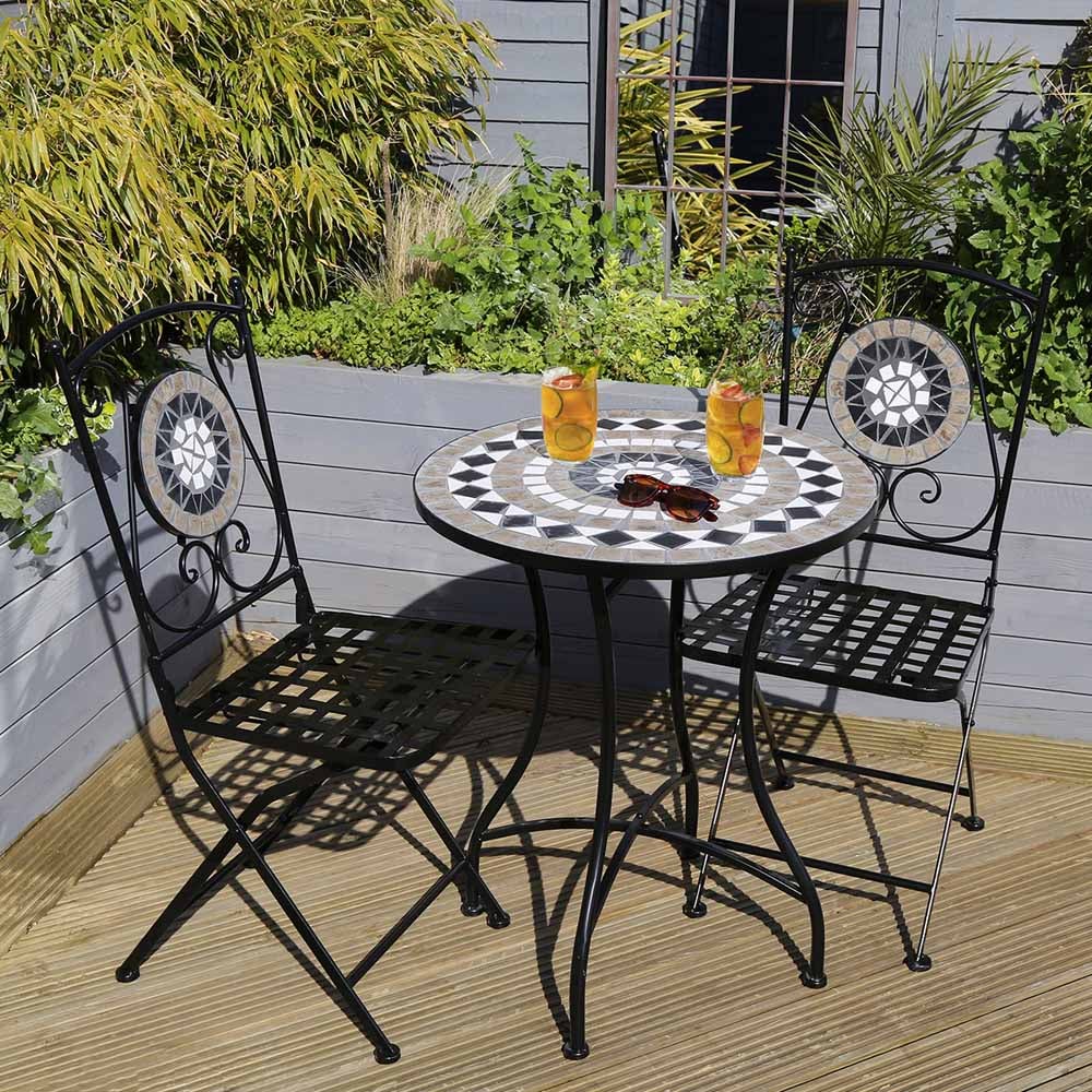 Charles Bentley Black And Grey Mosaic Bistro Set Image 5