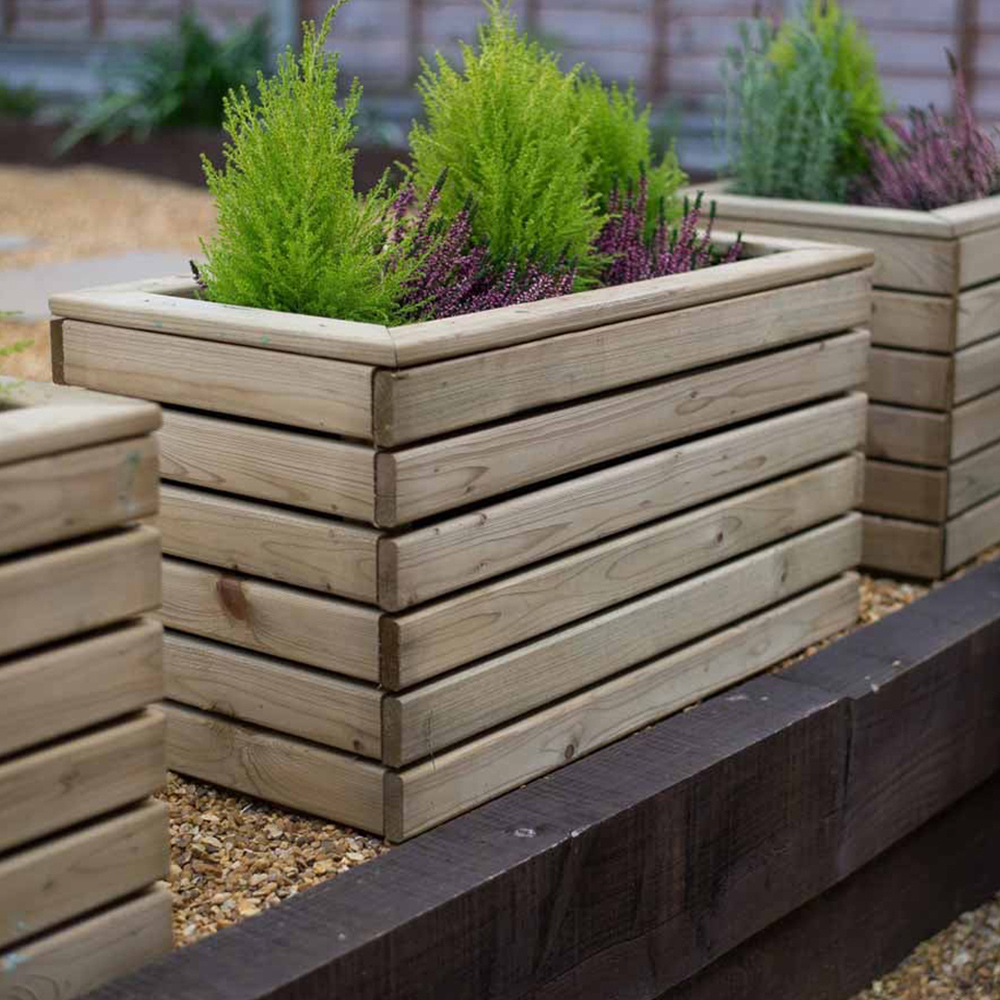 Forest Garden Timber Outdoor Double Linear Planter 40 x 80cm Image 5