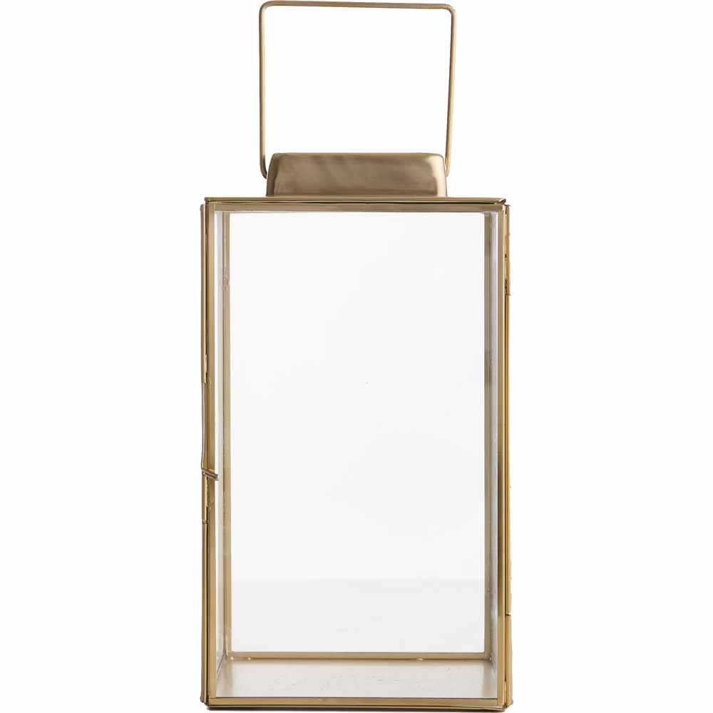 Wilko Brass Modern Square Glass Lantern Image