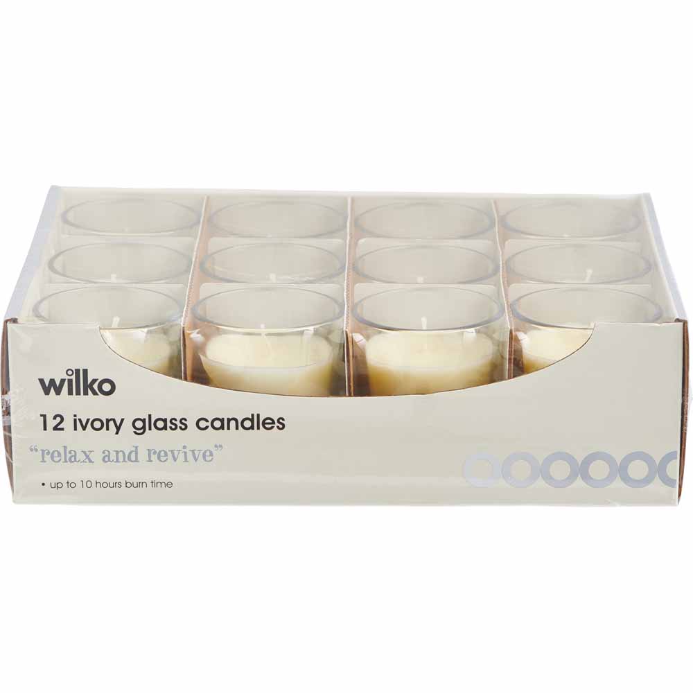Wilko Votive Glass Candles Ivory 12 Pack Image 2
