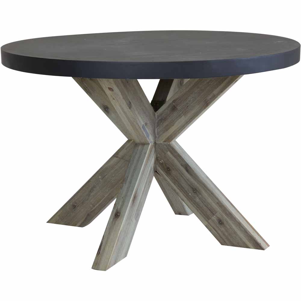 Charles Bentley Fibre Cement and Acacia Round Dining Table Metal