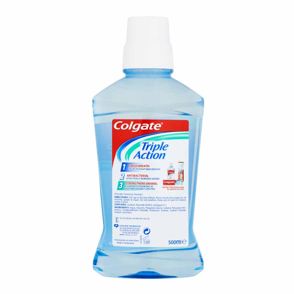 Colgate Triple Action Mouthwash 500ml Wilko