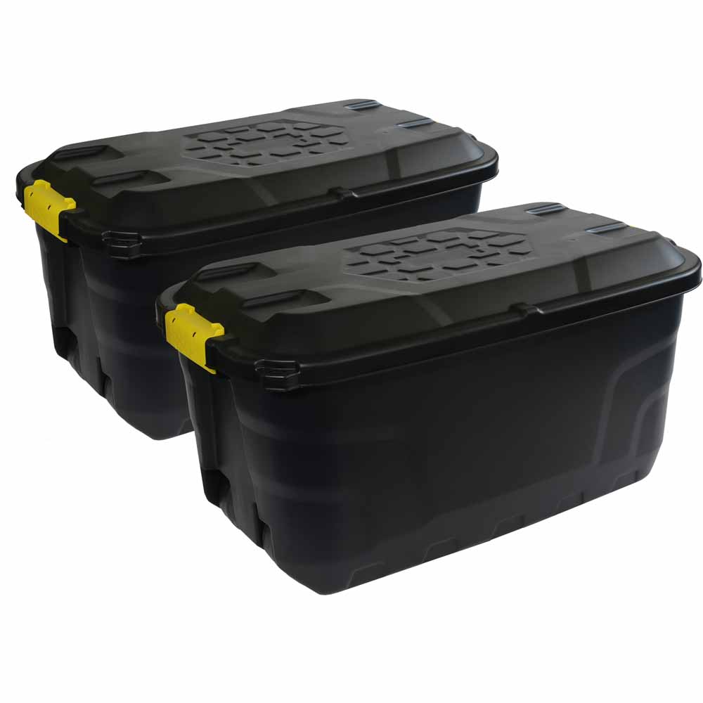 Charles Bentley Strata Set of 2 x 75L Heavy Duty Trunk on Wheels Block Black Reprocessed Material