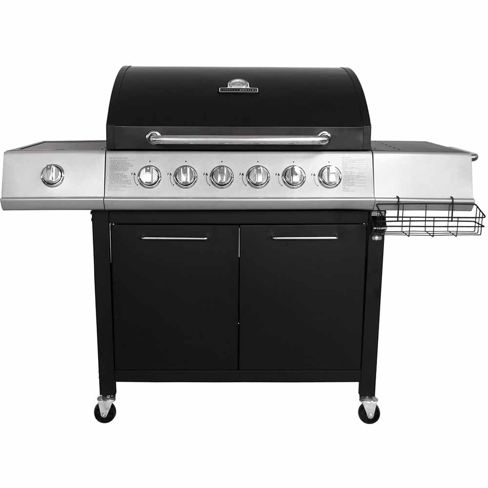 Charles Bentley 6 Burner + 1 Side Burner Gas BBQ Black Image 1