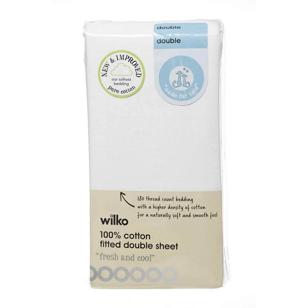 Wilko 100 Cotton White Double Fitted Sheet Wilko