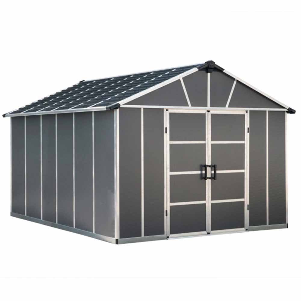 Palram 11 x 13.1ft Dark Grey Yukon Plastic Garden Shed Image 1