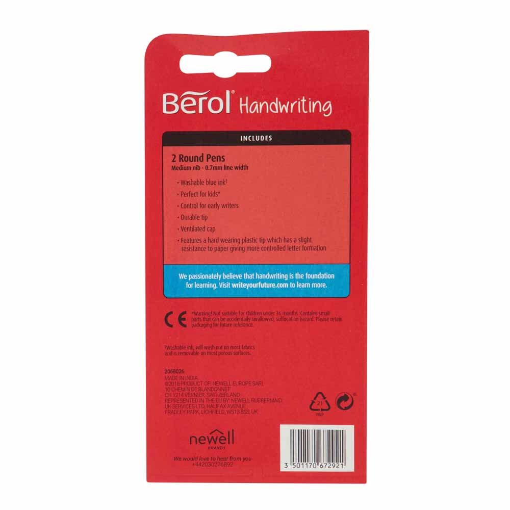 Berol Blue Medium Handwriting Pen 2 pack Image 2