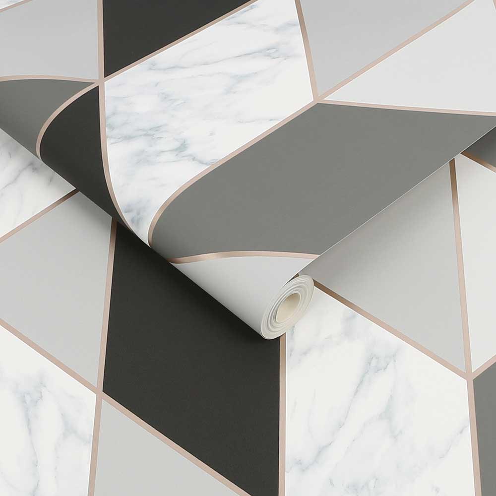 Fresco Marble Geometric Wallpaper Charcoal Wilko