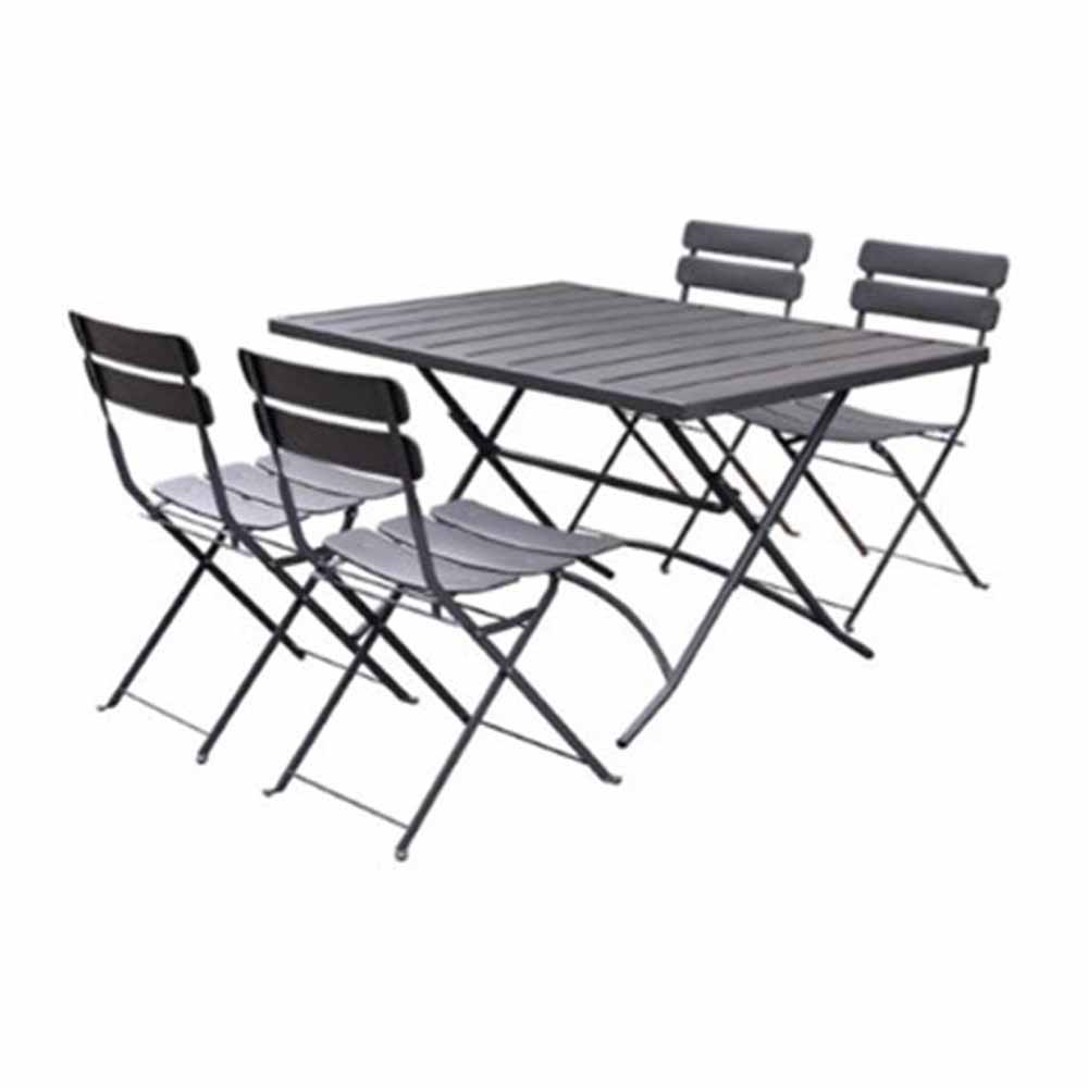 Charles Bentley 4 Seater Folding Metal Rectangular Dining Set Dark Grey Image