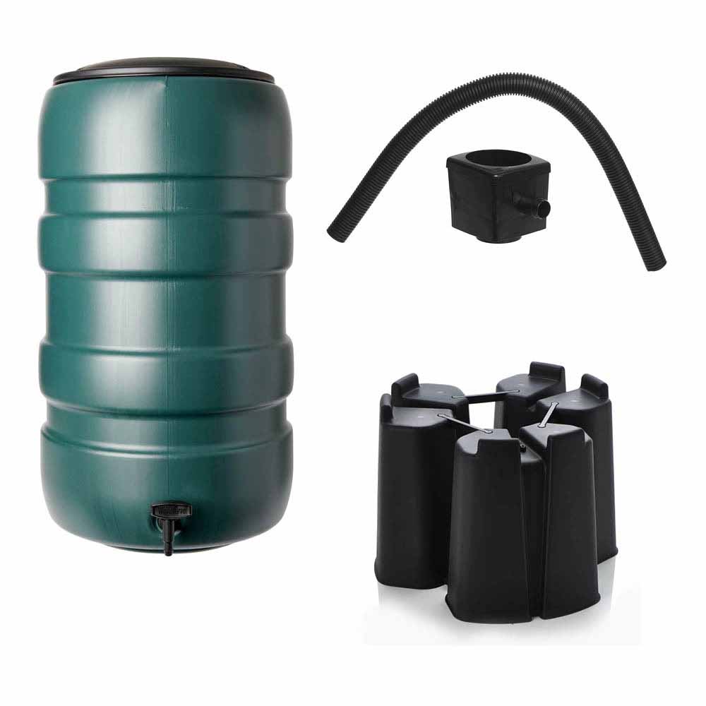 Wilko Green Water Butt with Tap 150L and accessories Image 1